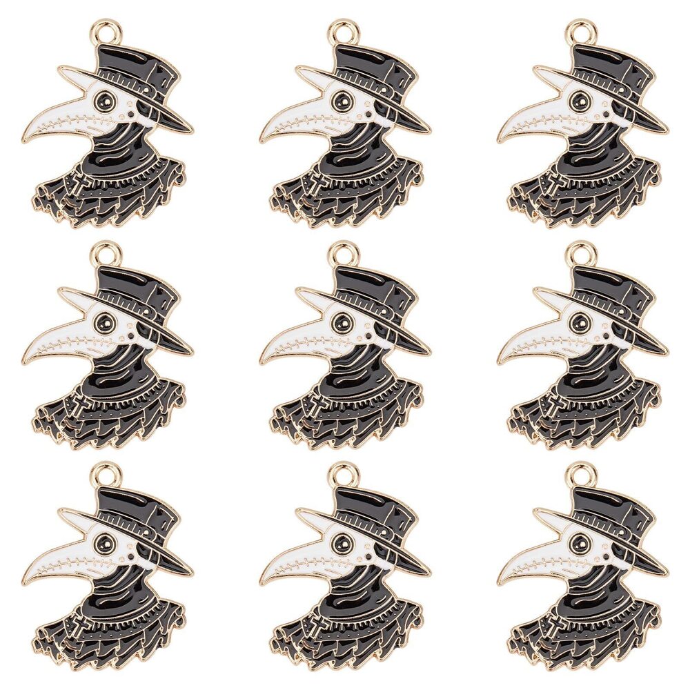 9062 1 Box 24Pcs Gothic Charms Bird Charms Enamel Raven Crow Beak Halloween